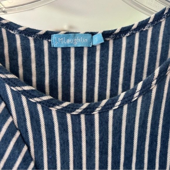 J. MCLAUGHLIN JENN STRIPED SLEEVELESS CREW NECK COTTON TIE WAIST SHEATH DRESS - Picture 6 of 7